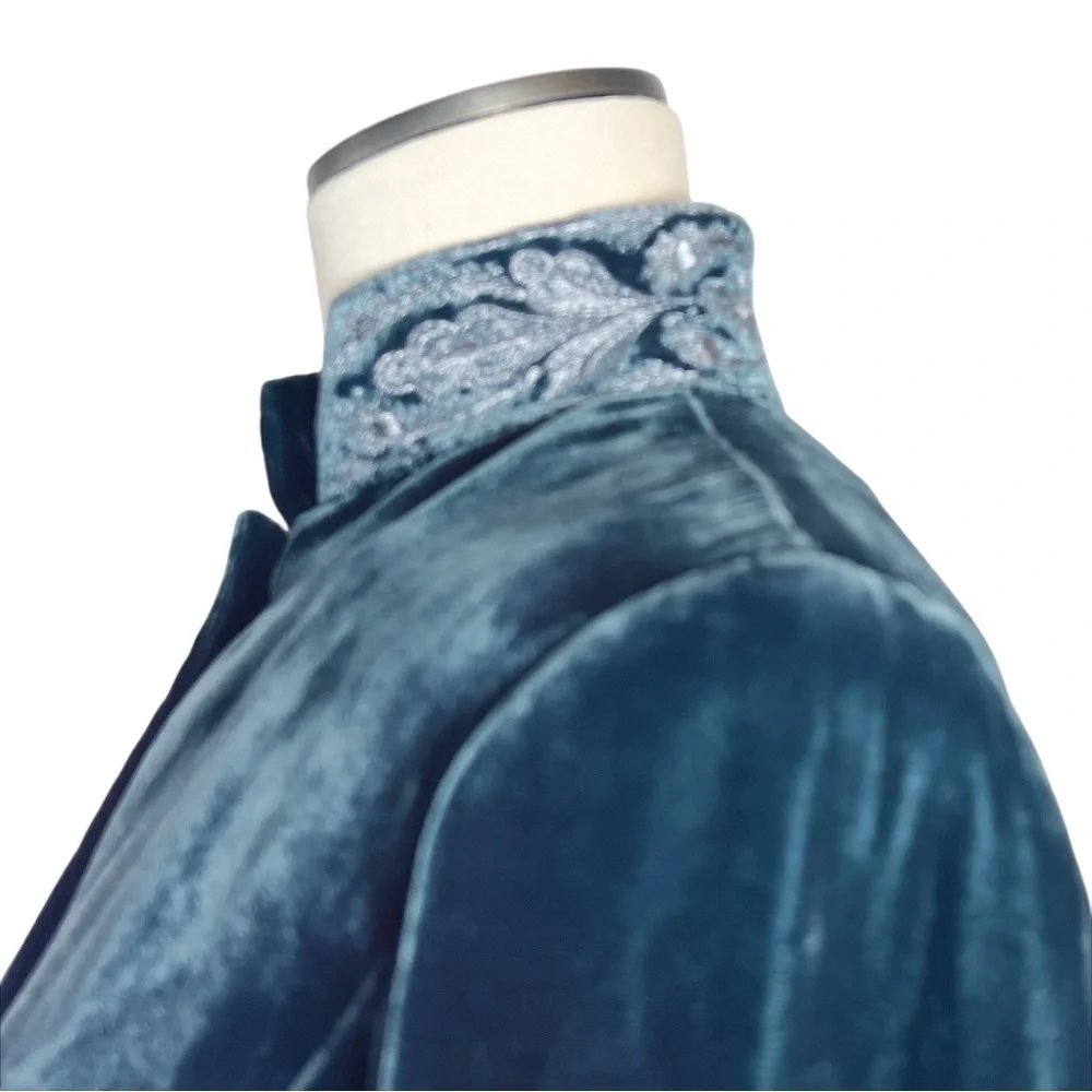 Worth Vintage Teal Silk Blend Embroidered Collar Velvet Jacket Sz 6 Whimsigoth